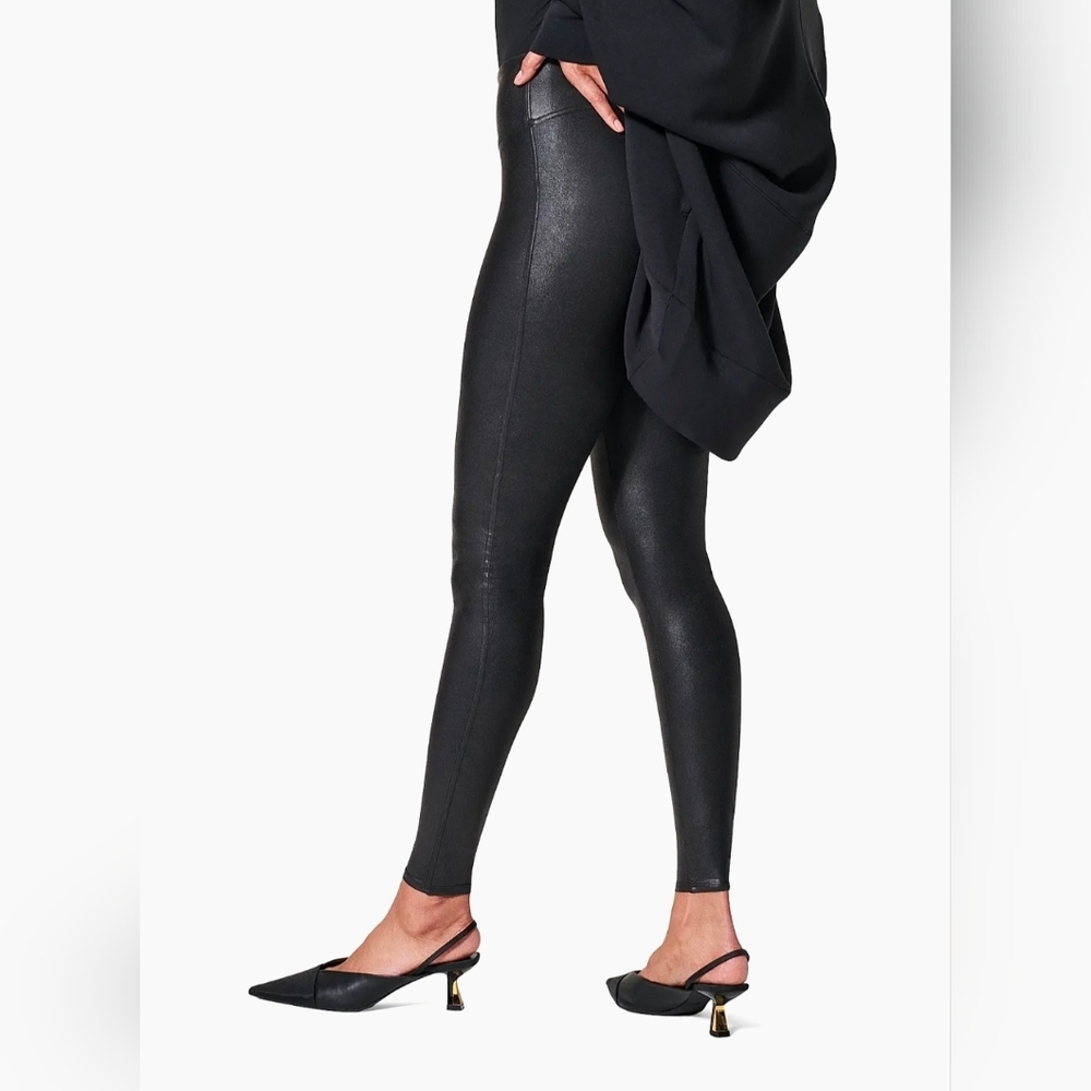 SPANX Faux Leather Leggings Black, Womens Medium Stretch - Picture 3 of 13